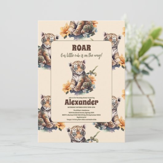 Safari Animal Jungle Tiger Baby Dusche Einladung (Stehend Vorderseite)