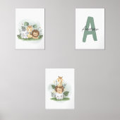 Safari Animal Kinderzimmer Watercolor Erstname Kin Bilderwand Sets (Vorderseite)