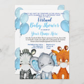 Safari Animal mit Masken Virtual Shower Baby Boy I Einladung (Vorne/Hinten)