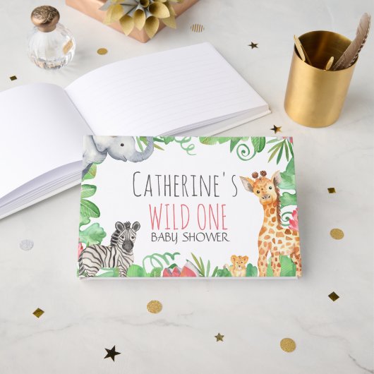 Safari Animal Topical Floral Baby Dusche Willkomme Gästebuch (Vorderseite Offen)