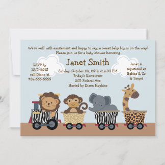 Safari/Animal Train Baby Dusche Einladung