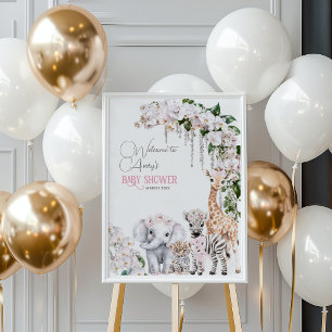 Safari Animal Tropical Blume Pink Baby Dusche Poster
