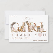 Safari Animal Tropical Floral Girl Babydusche Dankeskarte (Vorderseite)