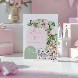 Safari Animal Tropical Green Pink Baby Girl Dusche Dankeskarte