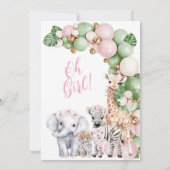 Safari Animal Tropical Green Pink Baby Girl Dusche Einladung (Rückseite)