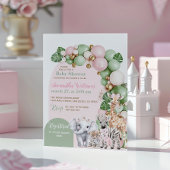 Safari Animal Tropical Green Pink Baby Girl Dusche Einladung