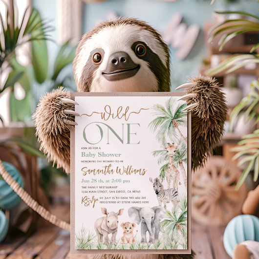 Safari Animal Wild One Baby Boy Dusche Einladung