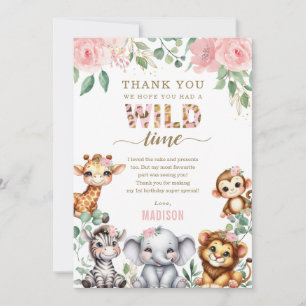 Safari Animal Wild One Blush Floral 1. Geburtstag Dankeskarte