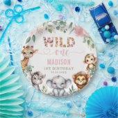 Safari Animal Wild One Blush Pink Floral Geburtsta Pappteller (Party)