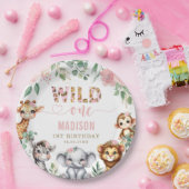Safari Animal Wild One Blush Pink Floral Geburtsta Pappteller (Party)