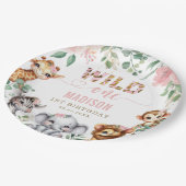 Safari Animal Wild One Blush Pink Floral Geburtsta Pappteller (Schrägansicht)