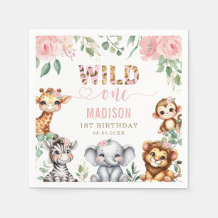 Safari Animal Wild One Blush Pink Floral Geburtsta Serviette