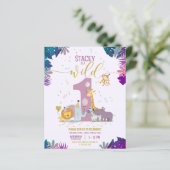 Safari Animal Wild One Girl Budget Foto Geburtstag (Stehend Vorderseite)