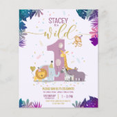 Safari Animal Wild One Girl Budget Foto Geburtstag (Vorderseite)