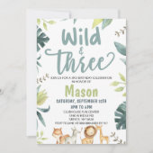 Safari Animal Wild und 3. Geburtstag Party Einladung (Vorderseite)