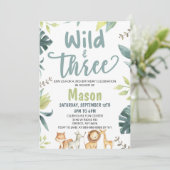 Safari Animal Wild und 3. Geburtstag Party Einladung (Stehend Vorderseite)