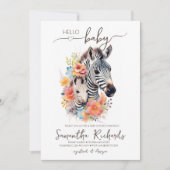 Safari Animal Zebra Floral Baby Dusche Einladung (Vorderseite)