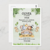 Safari Animal Zoo Geburtstag 4. Einladung Postkart Postkarte (Vorne/Hinten)