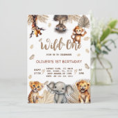 Safari Animals 1. Geburtstag Einladung (Stehend Vorderseite)