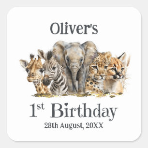 Safari Animals 1. Geburtstag Quadratischer Aufkleber