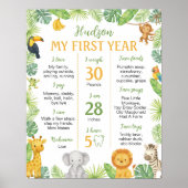 Safari Animals 1st Birthday Milestone Sign Poster (Vorne)
