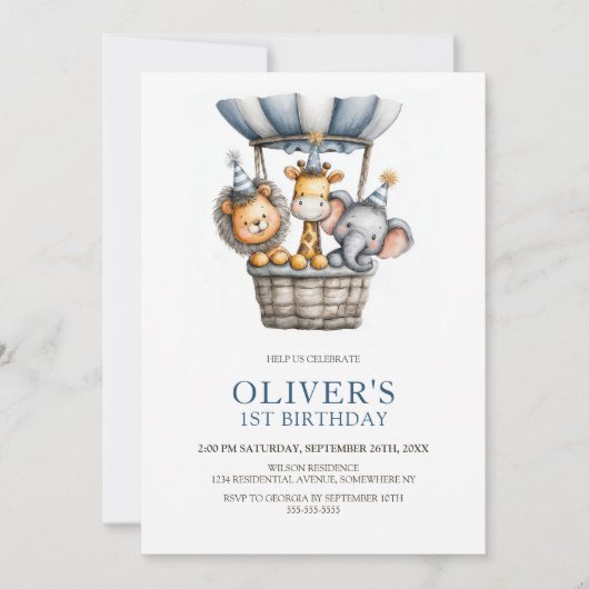 Safari Animals 1st Birthday Party Invitation Einladung (Vorderseite)