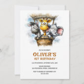 Safari Animals 1st Birthday Party Invitation Einladung (Vorderseite)