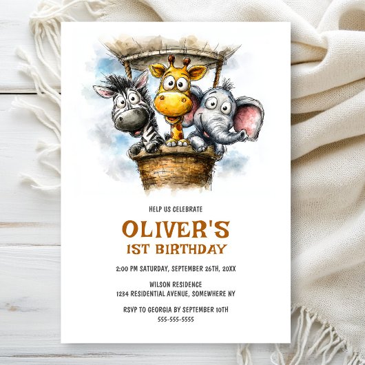 Safari Animals 1st Birthday Party Invitation Einladung