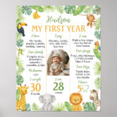 Safari Animals 1st Birthday Photo Milestone Sign Poster (Vorne)