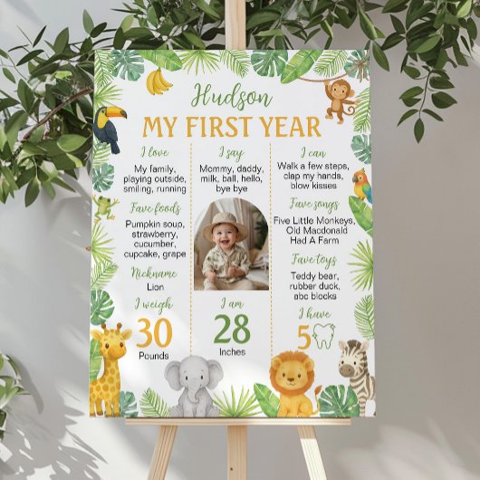 Safari Animals 1st Birthday Photo Milestone Sign Poster