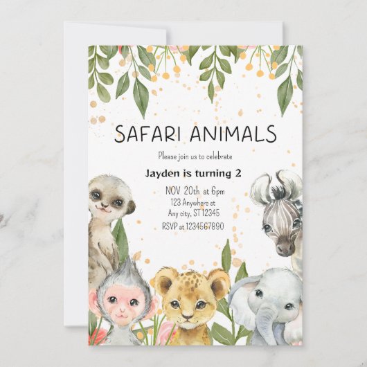 "Safari Animals 2. Geburtstag Junge Einladung (Vorderseite)