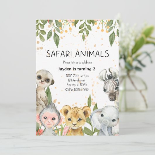 "Safari Animals 2. Geburtstag Junge Einladung (Stehend Vorderseite)