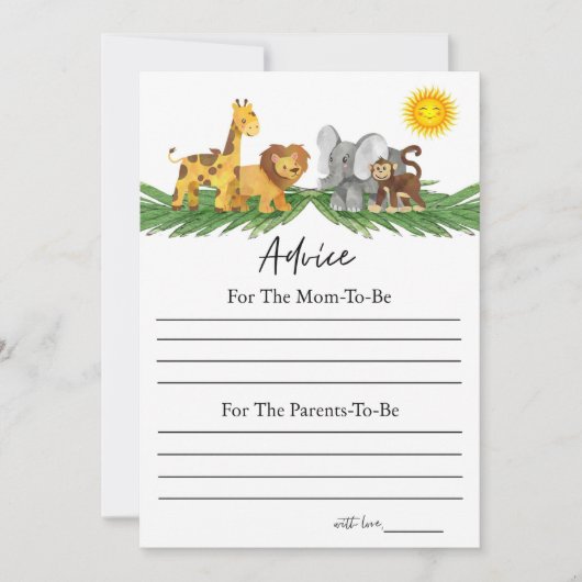 Safari Animals Advice for Baby Shower Game Card Einladung (Vorderseite)