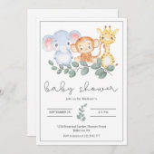 Safari Animals and Greenery Baby Shower Einladung (Vorne/Hinten)
