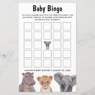 Safari Animals Baby Bingo Baby Showspiele