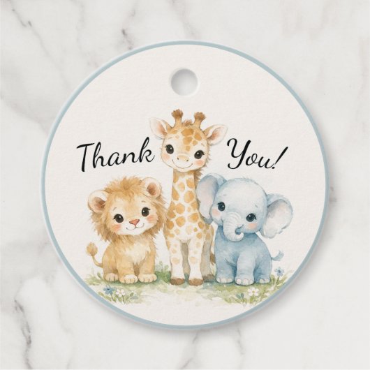 Safari Animals Baby Boy Elephant Lion Giraffe  Geschenkanhänger (Vorderseite)