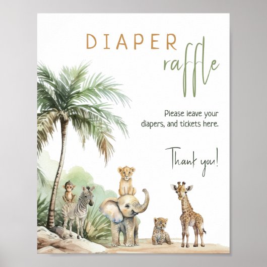 Safari Animals Baby Duschabwascher Raffle-Zeichen Poster (Vorne)