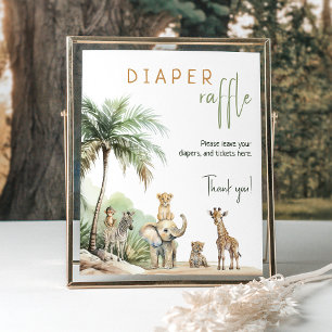 Safari Animals Baby Duschabwascher Raffle-Zeichen Poster