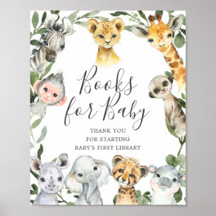 Safari Animals Baby-Duschbücher für Babysignatur Poster