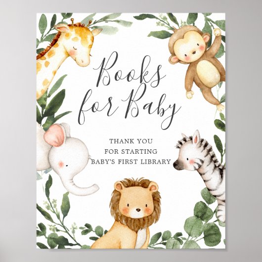 Safari Animals Baby-Duschbücher für Babysignatur Poster (Vorne)