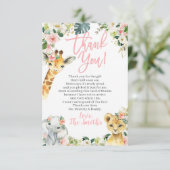 Safari Animals Baby Dusche Danke Cards Girl (Stehend Vorderseite)