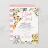 Safari Animals Baby Dusche Danke Cards Girl (Vorne/Hinten)