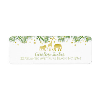 Safari Animals Baby Dusche Gold Address Label