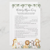 Safari Animals Baby Dusche Kinderzimmer Rhyme Quiz (Vorne/Hinten)