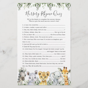 Safari Animals Baby Dusche Kinderzimmer Rhyme Quiz