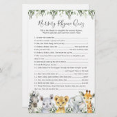 Safari Animals Baby Dusche Kinderzimmer Rhyme Quiz (Vorne/Hinten)