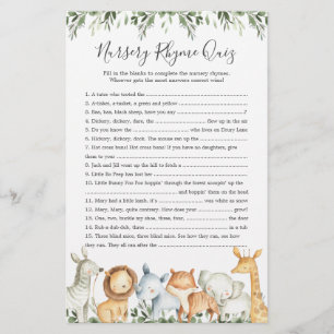 Safari Animals Baby Dusche Kinderzimmer Rhyme Quiz