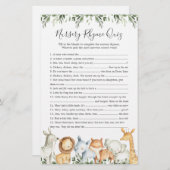 Safari Animals Baby Dusche Kinderzimmer Rhyme Quiz (Vorne/Hinten)