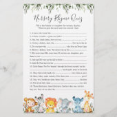 Safari Animals Baby Dusche Kinderzimmer Rhyme Quiz (Vorderseite)