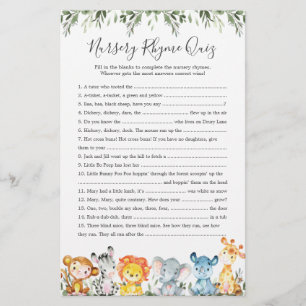 Safari Animals Baby Dusche Kinderzimmer Rhyme Quiz